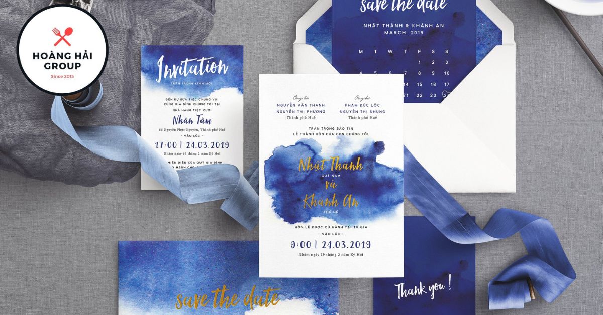 Mẫu thiệp cưới đơn giản màu nước