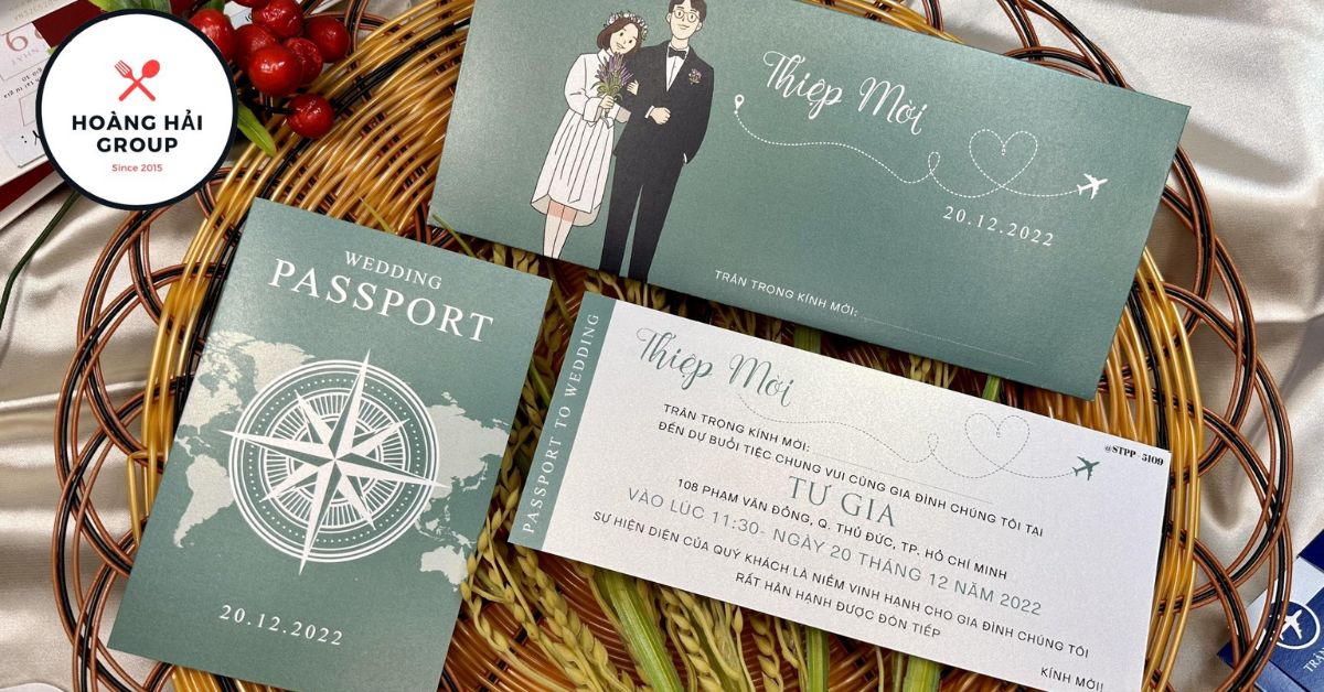 Mẫu thiệp cưới passport màu Xám