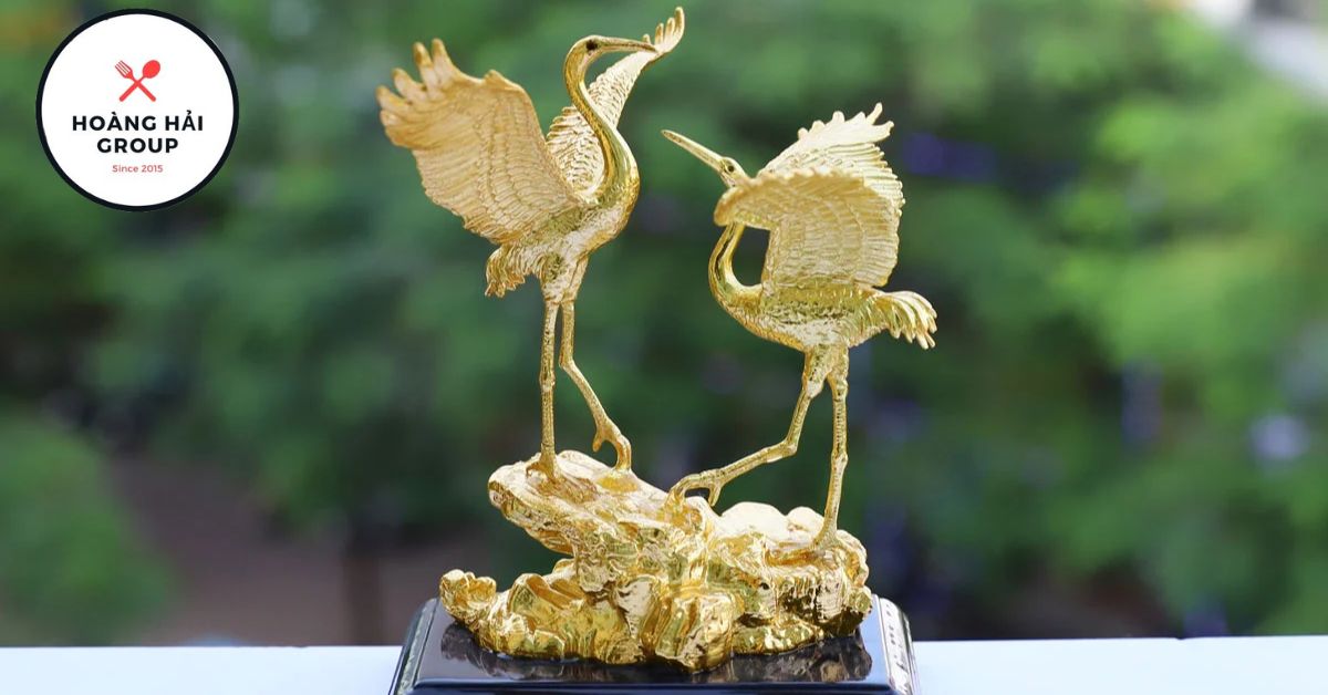 Tượng đôi chim hạc dát vàng